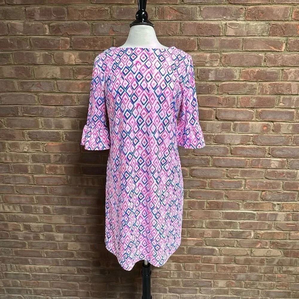 Aryeh Women’s Pink & Blue Quarter Flutter Sleeve Dress Sz Large